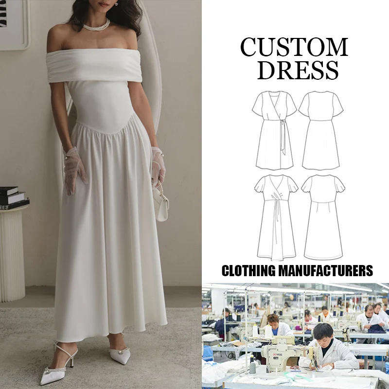 High-end clothing manufacturers custom 2024 new Ladies cotton Fashion Elegant women Maxi dress with open shoulders