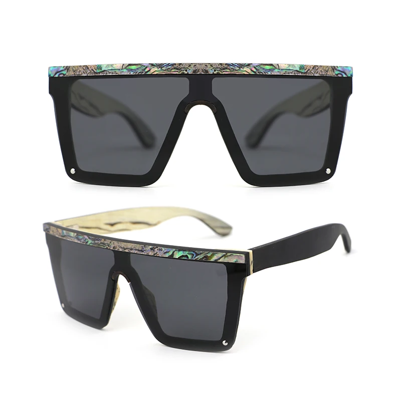 Oversized High Quality Luxury Brand Designer Bamboo Sun Glasses Men Women 2022 Pink Polarized Abalone Seashell Wood Sunglasses