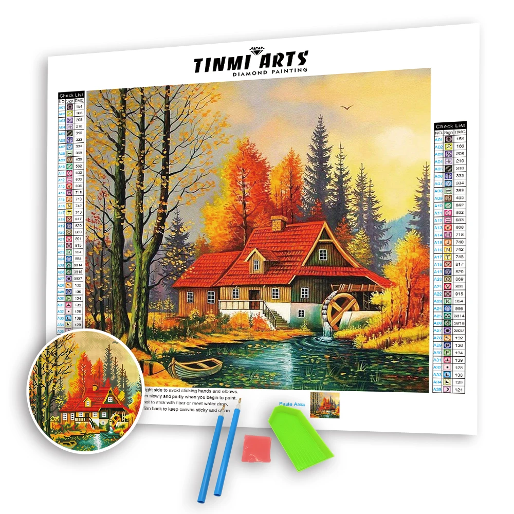 New 5D Diamond Painting Kits Autumn Scenery Full Round Drills Cross Stitch Landscape Pattern Rhinestone Embroidery Kits Arts