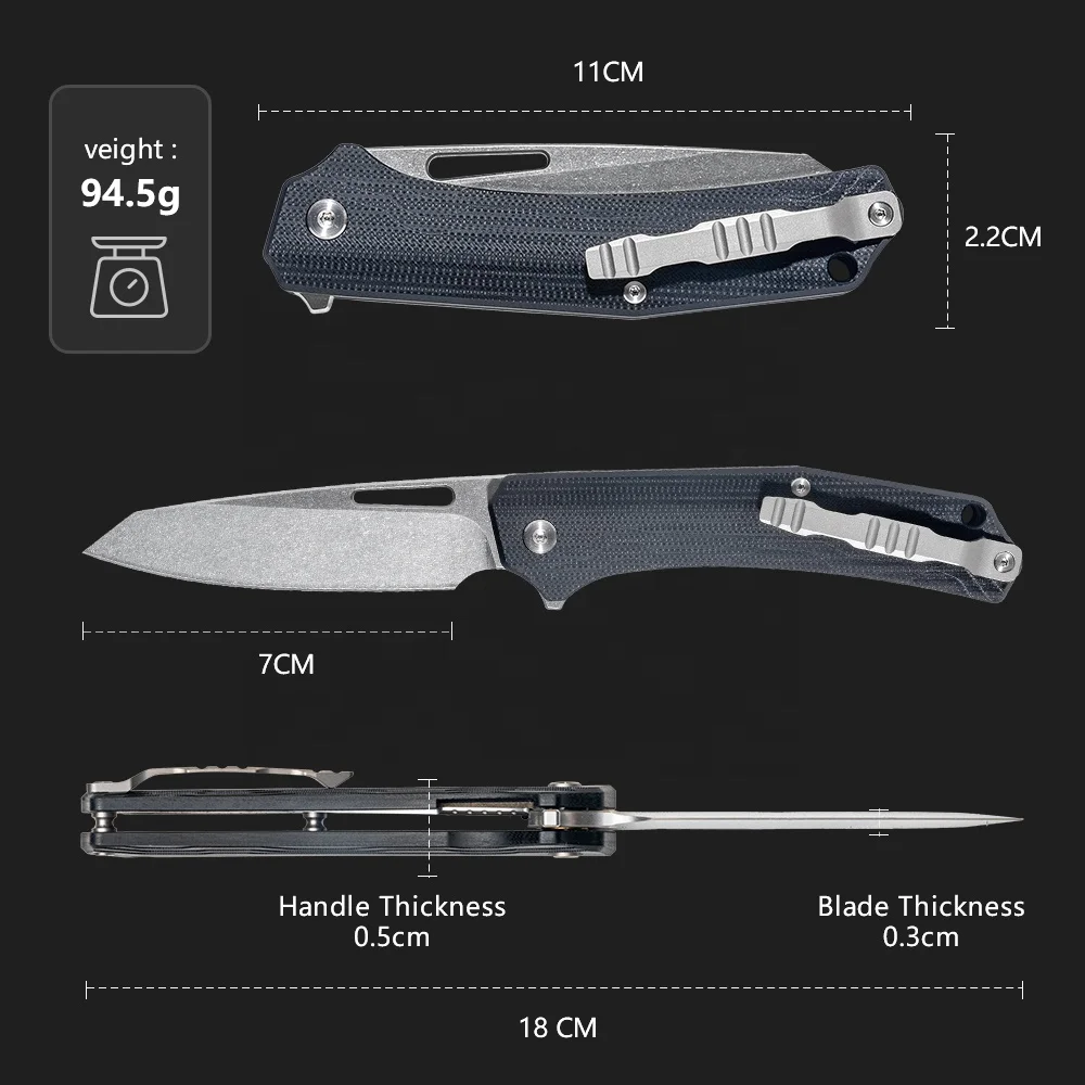 Professional Oem Factory Custom Outdoor Knife Set VG10 Steel Sandwashing Blade Black G10 Handle Defense Knife For Camping