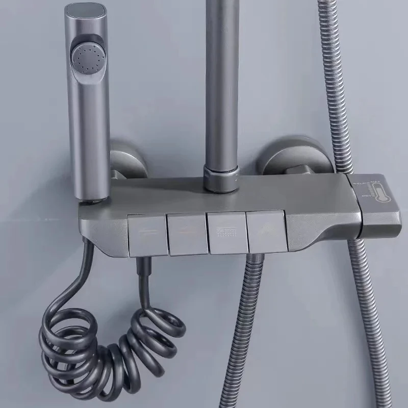 High Quality Black Brass Thermostatic Piano Key Valve Shower Head Mixer Shower System Faucet Sets