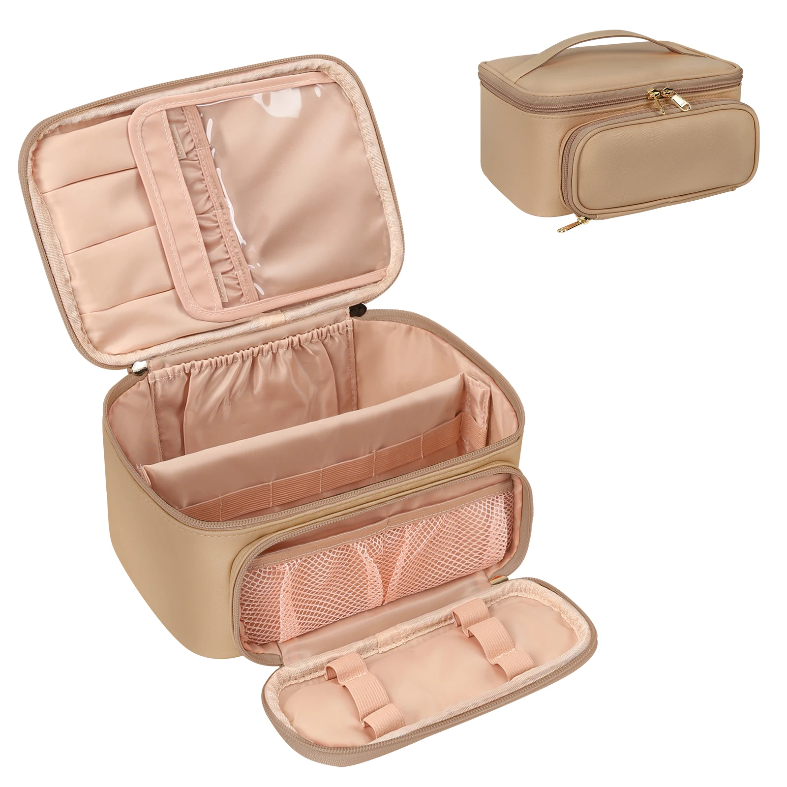 Relavel Travel Cosmetic Bag With Adjustable Large Capacity Makeup Brush Bag Train Case Portable Cosmetic Bag for Girls