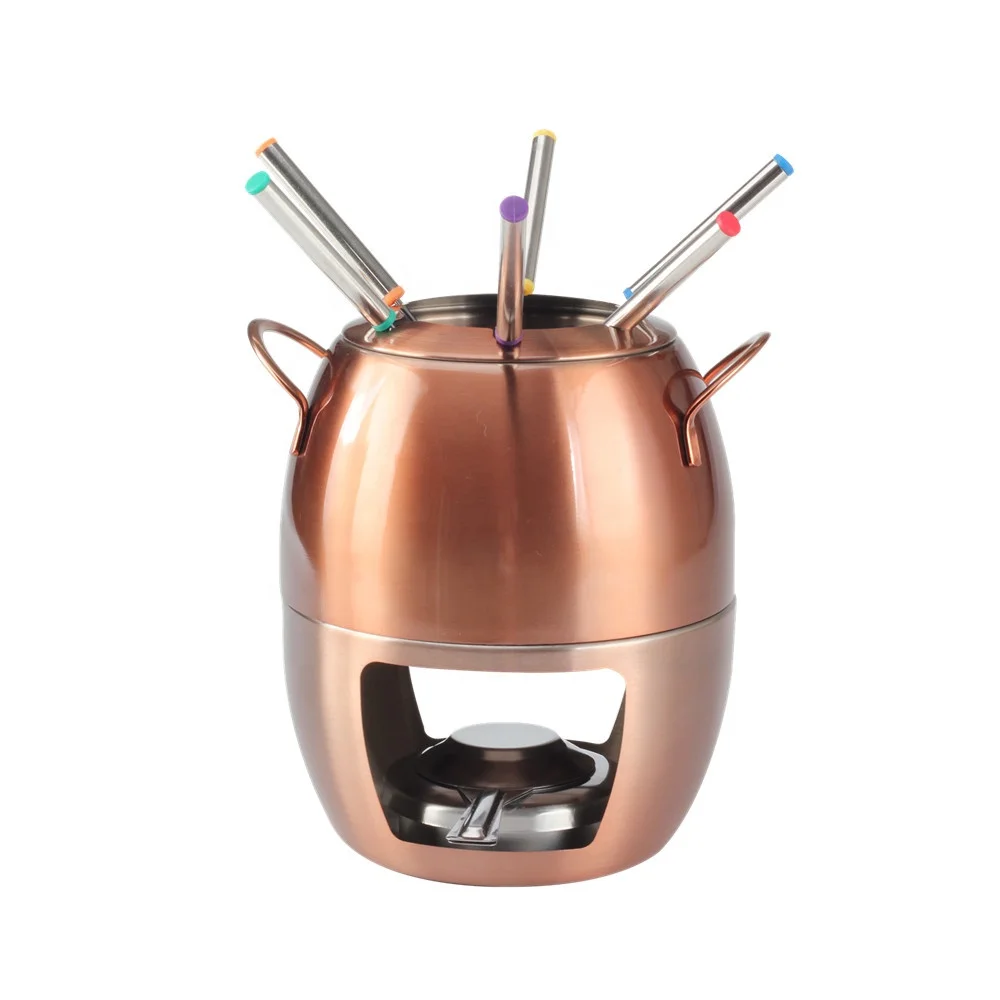 Stainless Steel Fondue Pot Set  Chocolate & Cheese Fondue Set with Two Pots