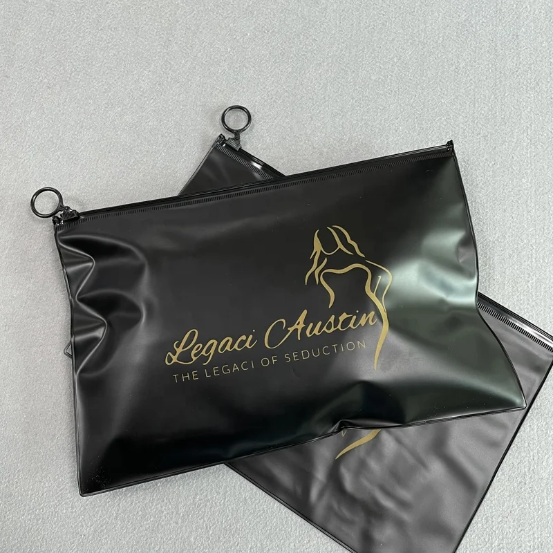 Custom Logo Horizontal Black Frosted PVC Zipper Bag Recycled Plastic Poly Bags for Clothes Underwear Packaging Zipper Swimsuits