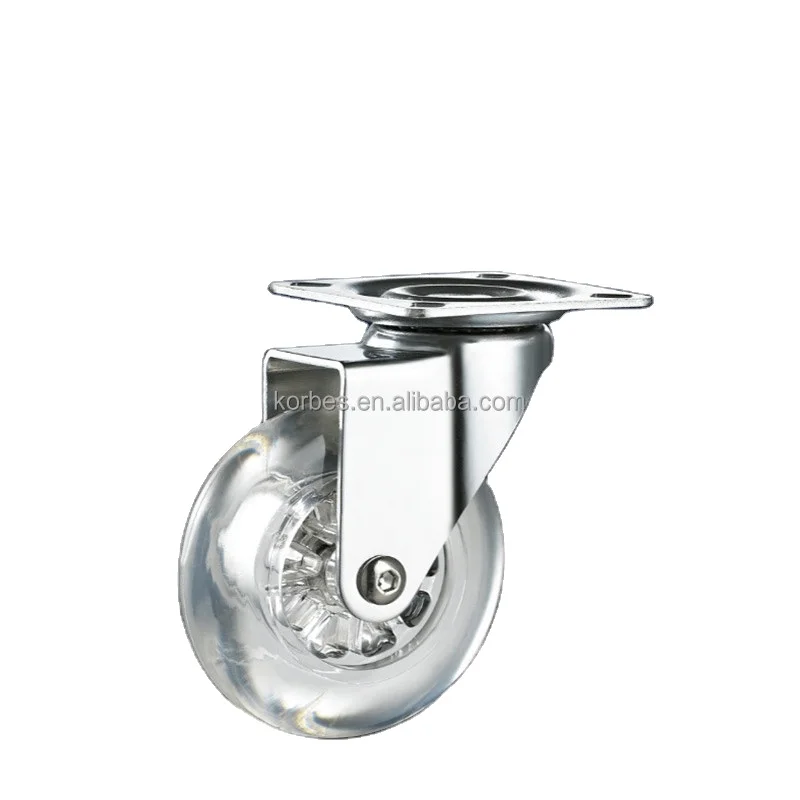 Chair Swivel Wheel With Brake 35/50/75mm Transparent PU Wheel for Furniture