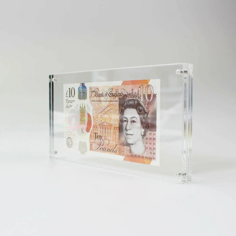 Wholesale Acrylic Paper Money Display Frame Slab Banknote Standing Frame