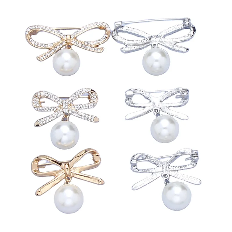 Fashion Pearl Fixed Strap Charm Safety Pin Brooch Sweater Cardigan Clip Chain Brooches Jewelry