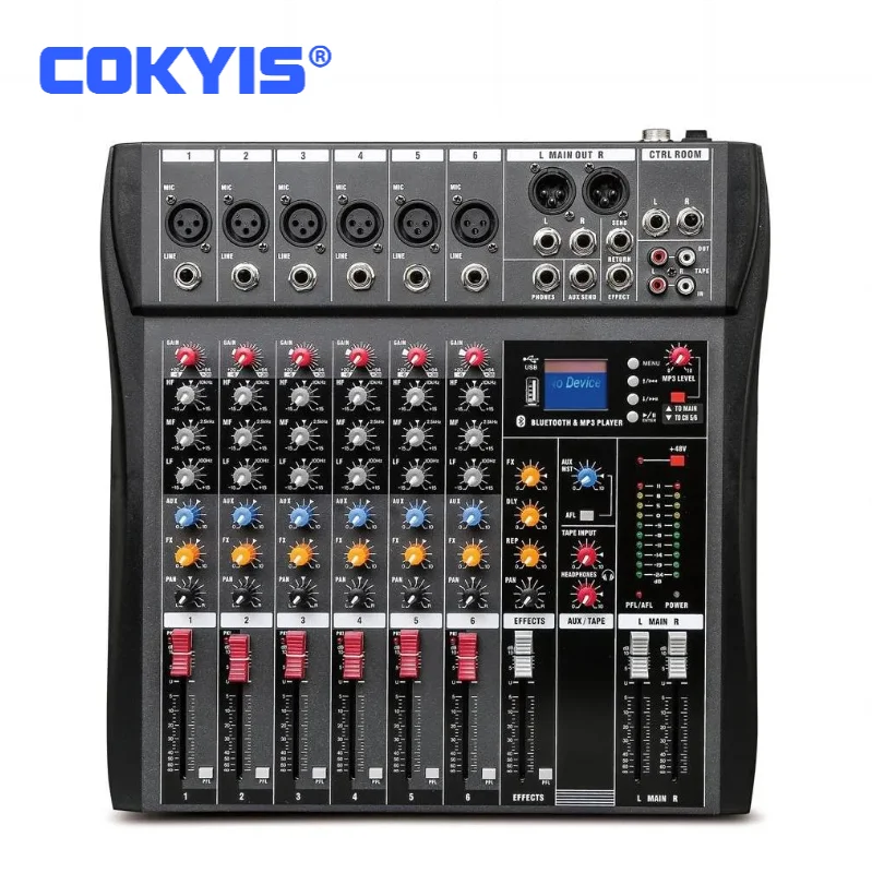 Small 6 Channel Sound Card Mixer Studio DJ Console Audio Mixer,USB Bluetooth MP3 Karaoke Stage Audio Equipment