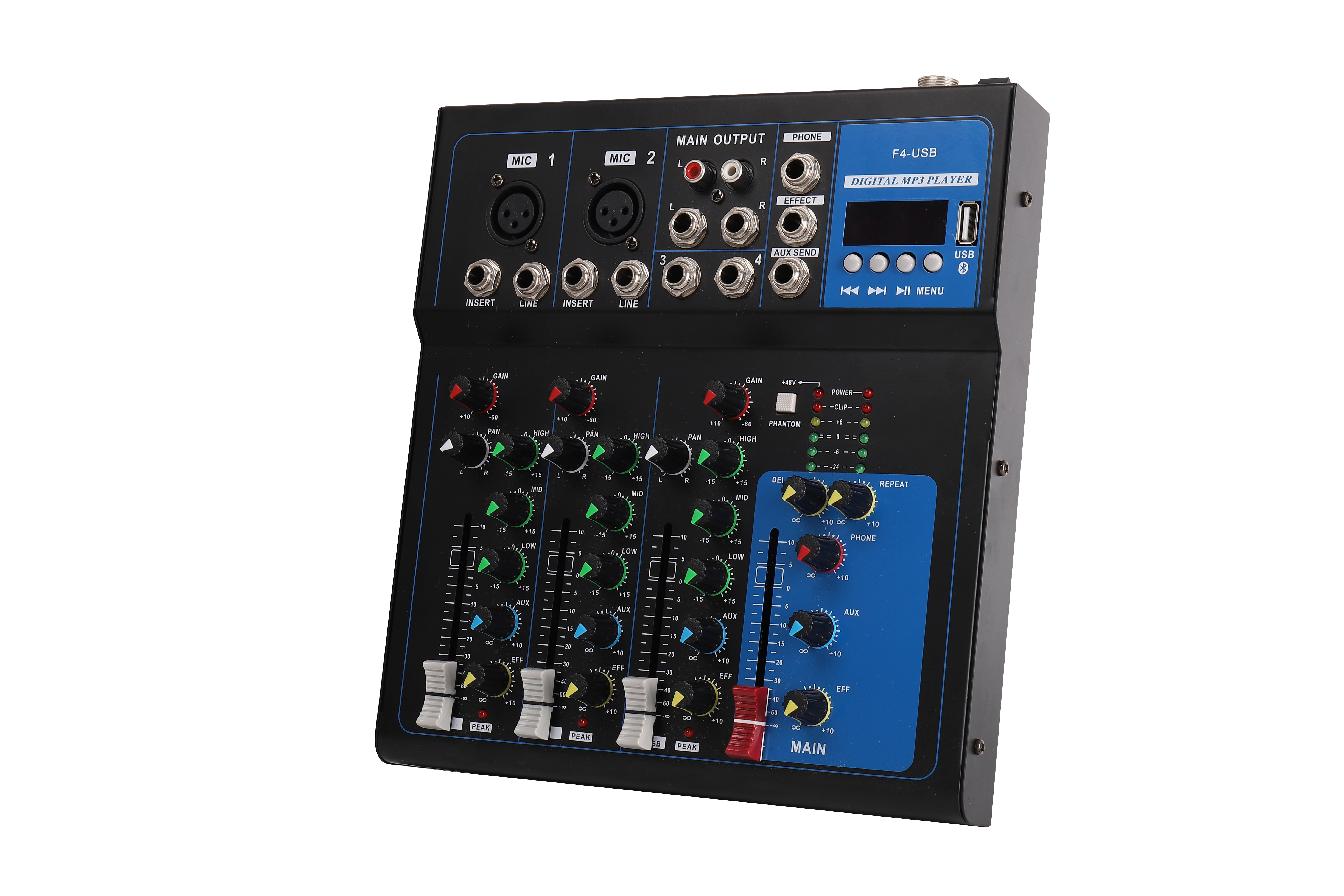 Recording dj controller Usb 48V Blue teeth Karaoke Dj Audio console Mixer 4 Channels use for party