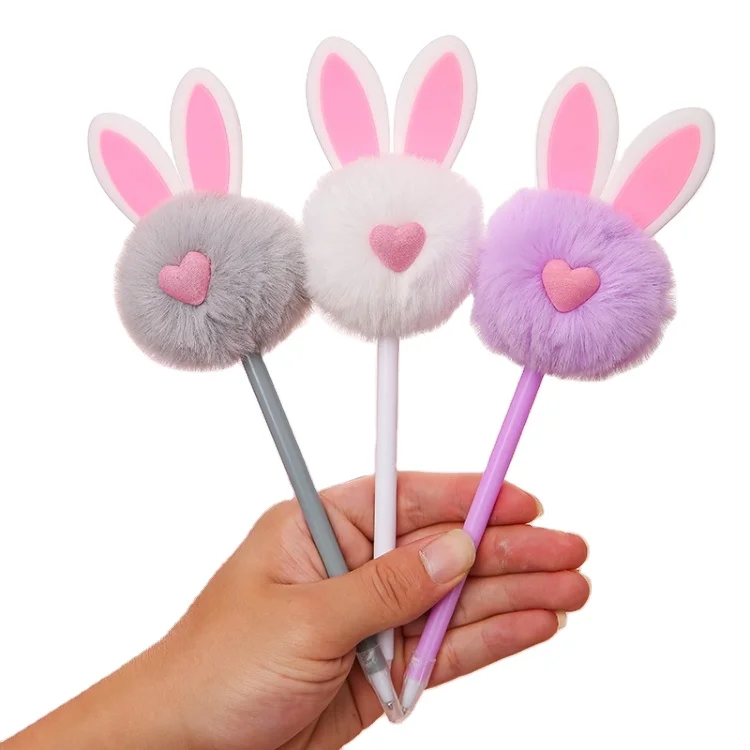 Fluffy ballpoint pen Fur Pom Bunny Kawaii School Supplies Cute Cartoon Rabbit Plush Pens Boys Girls Fun Pen for kids Easter gift