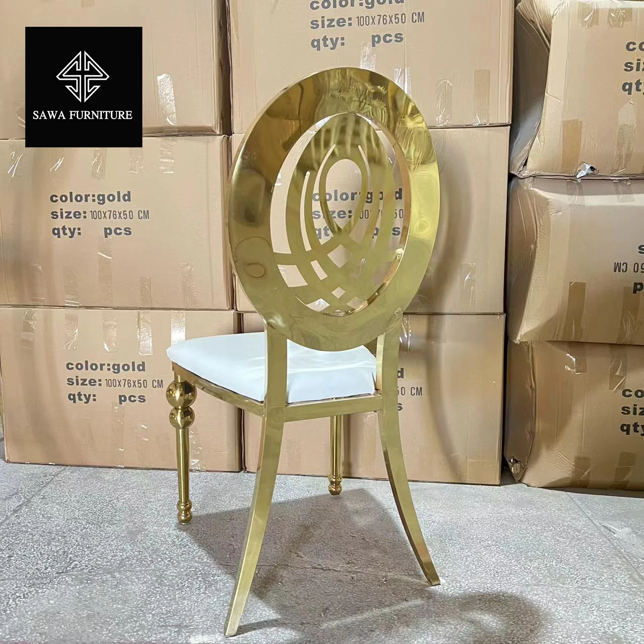 Stainless Steel Event Banquet Throne Throne Wedding Event Gold Dining Chairs with Cushions