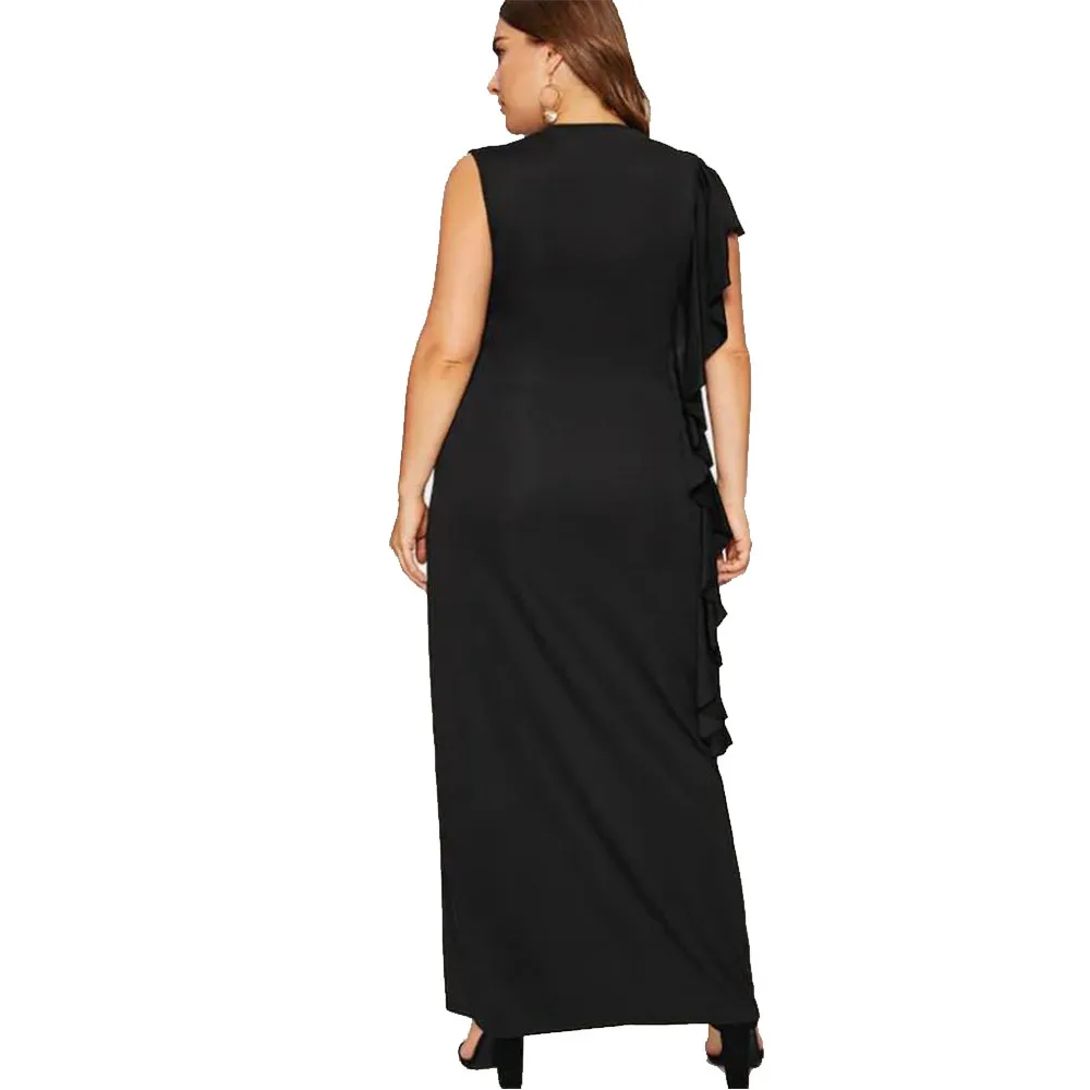 plus size 5XL dresses New arrival Leaf edge sleeve ruffles trim dress evening dress FM-6801