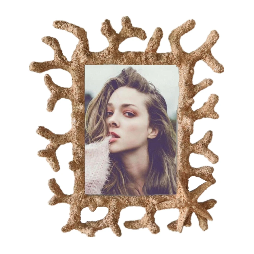 4X6 Inch Coral Shape Antique Gold Resin Tabletop Photo Frame Beach Style Starfish Decor Polyresin Picture Frame