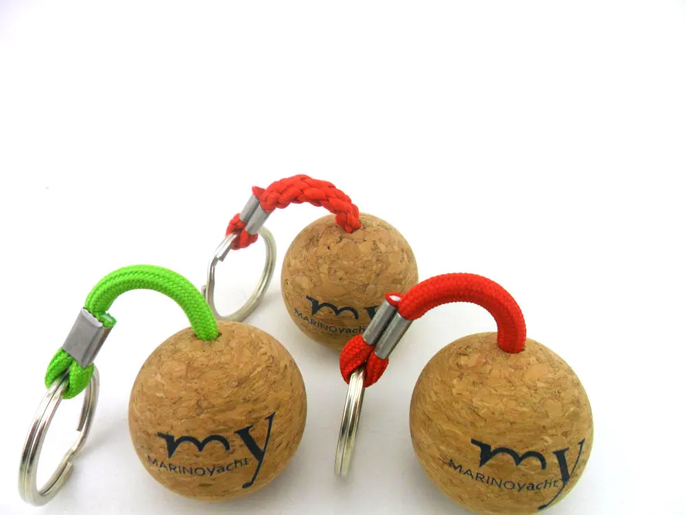 custom logo 50mm 35mm round 3d ball key ring with cork ball high quality cork keychain wood keychain cork keychain
