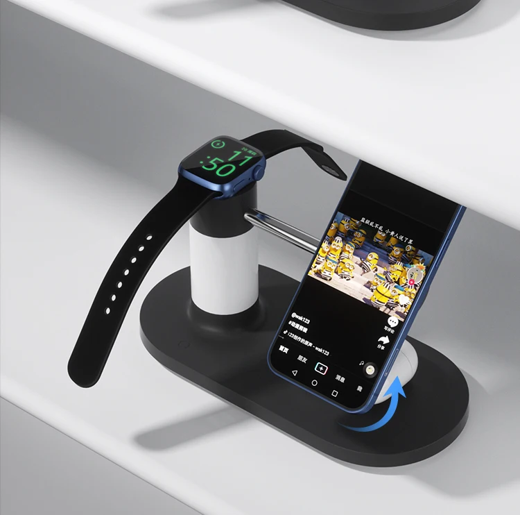 Amazon hot sell newest private 4 in 1  wireless charger 15W with light for iphone android watch earphone wireless fast charge