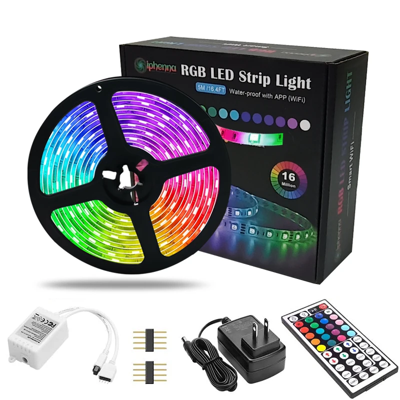 5M 12V 5050 RGB LED Strip Light Waterproof IP65 Flexible SMD Adapter+ IR 44keys Remote