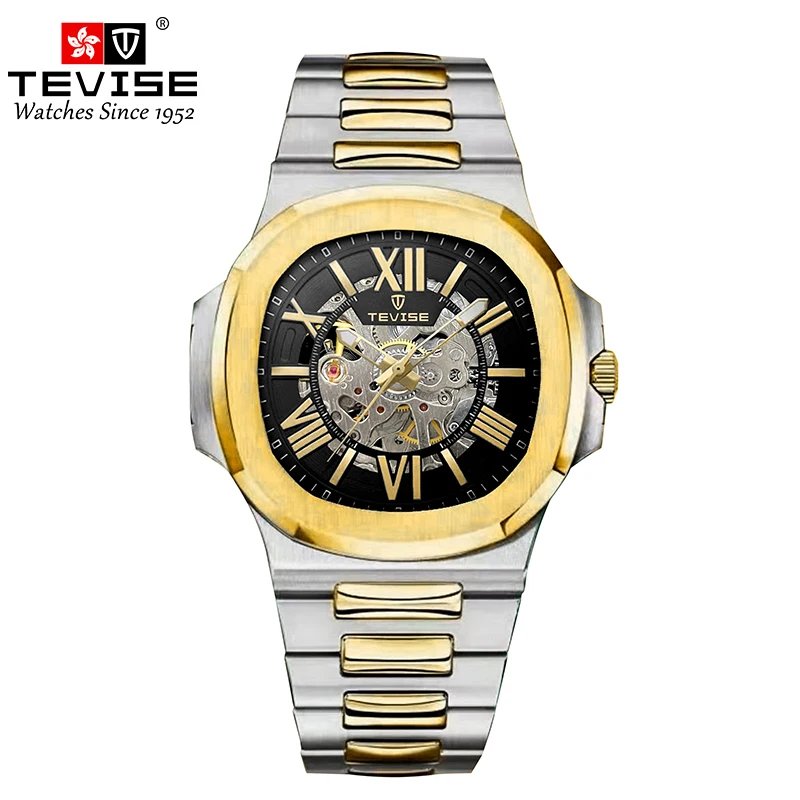 TEVISE Top Brand Mechanical Wrist Watch Waterproof Business Stainless Steel Sport Hollow Skeleton Automatic Mens Watches