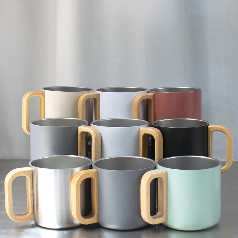 L100 400ml Stainless Steel Coffee Cups with Handle Office Milk Mug Custom logo Double Wall 304 Insulated Tumbler