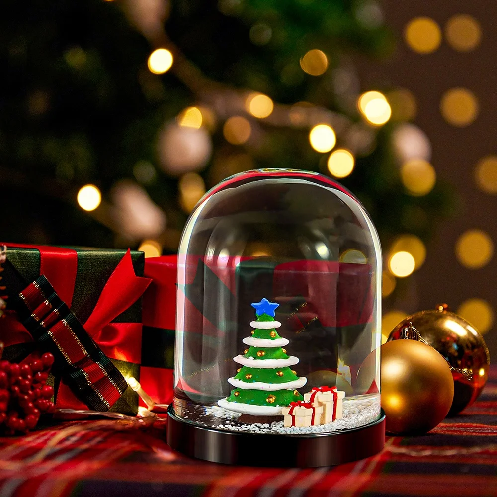 Custom 83 mm Plastic Acrylic Christmas Tree Water Globe Snow Ball Factory OEM Sequin Ornament Souvenir