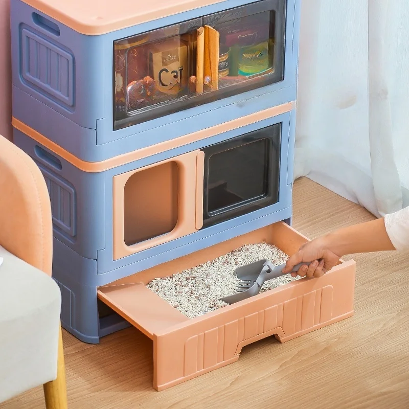 Gato Cartoon Fully Enclosed Toilet Foldable Hidden Furniture Cat Litter Tray Box Enclosure With Cat Litter