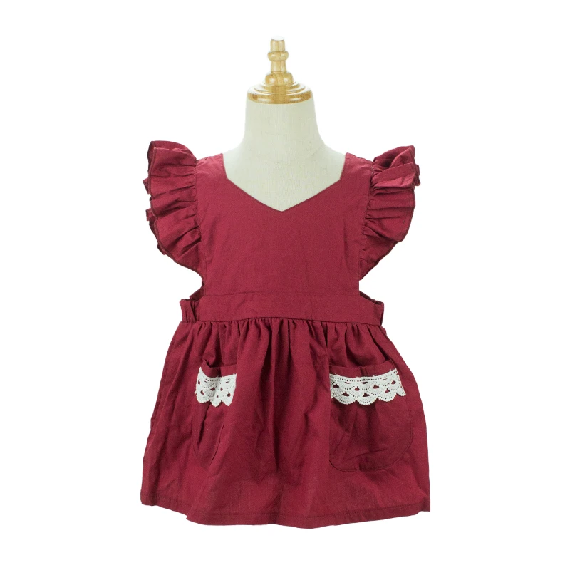 
Wholesale elegant linen cute red spanish party bow children girls medium dresses 