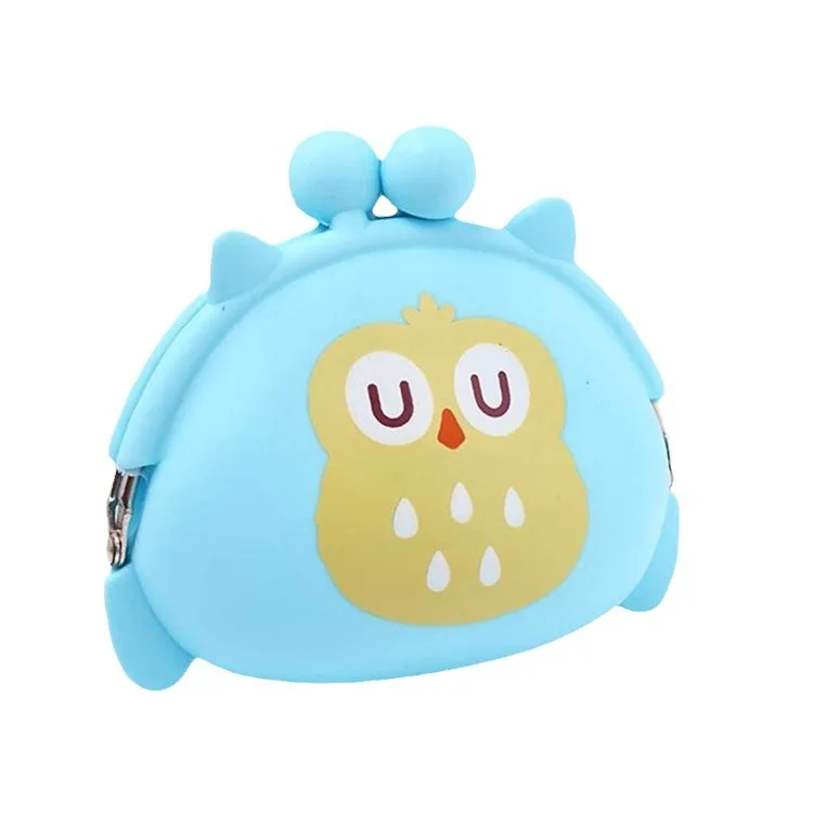 Cute Mini Coin Purse Owl Buckle Coin Bag Cartoon Silicone Handheld Small Capacity Bag Headphone Bag