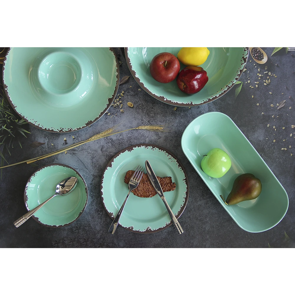 High Quality Different Color Support Custom Melamine Dinnerware Sets Melamine Dinner Set teal Melamine Tableware