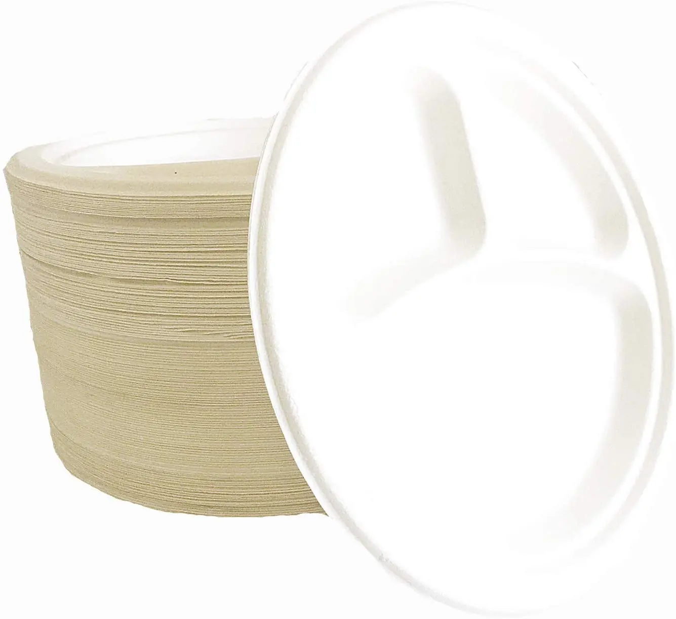 Biodegradable 9 Inch 10 Inch 3 Division Sugarcane Bagasse Eco Pulp Bagasse Round Food Plate