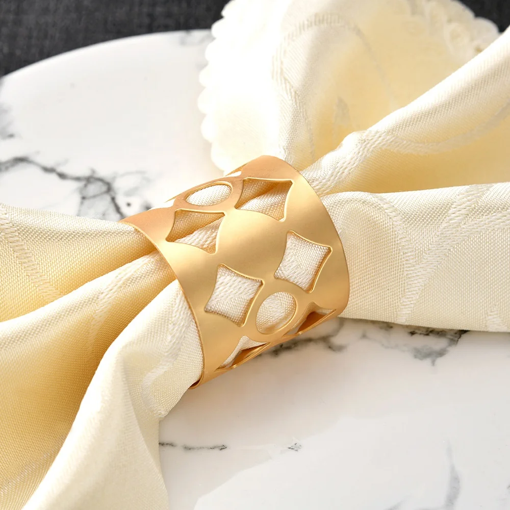 Wholesale Metal Hollow Rhombus Shaped Hotel Table Decoration Napkin Ring