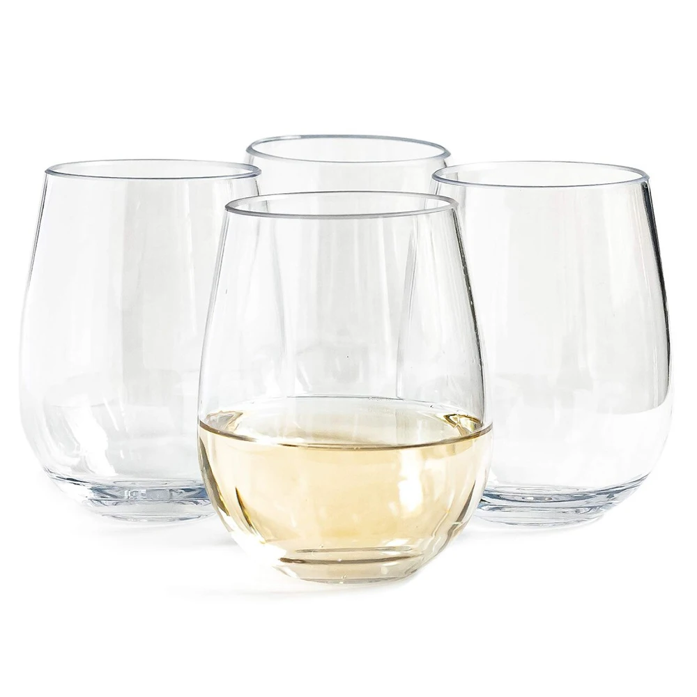 OEM Polycarbonate Shatterproof Beach Plastic Glass Wedding Stemless Wine Glass Resistant Thick Wine Glasses