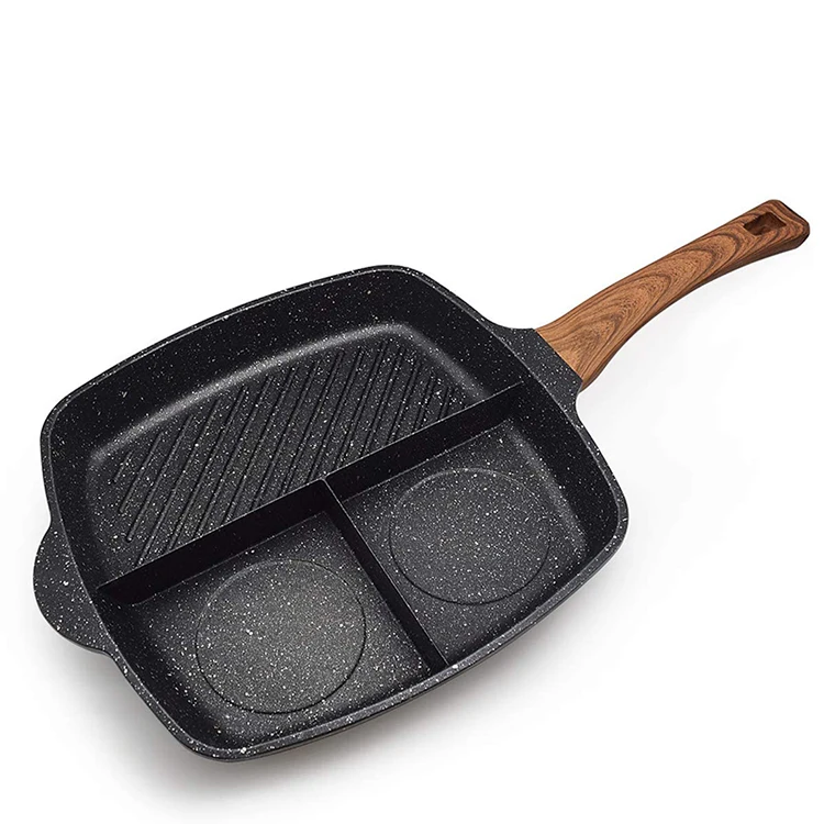 
Black 3 Section Aluminum Non-stick Griddle Breakfast Skillet Frying Pan 