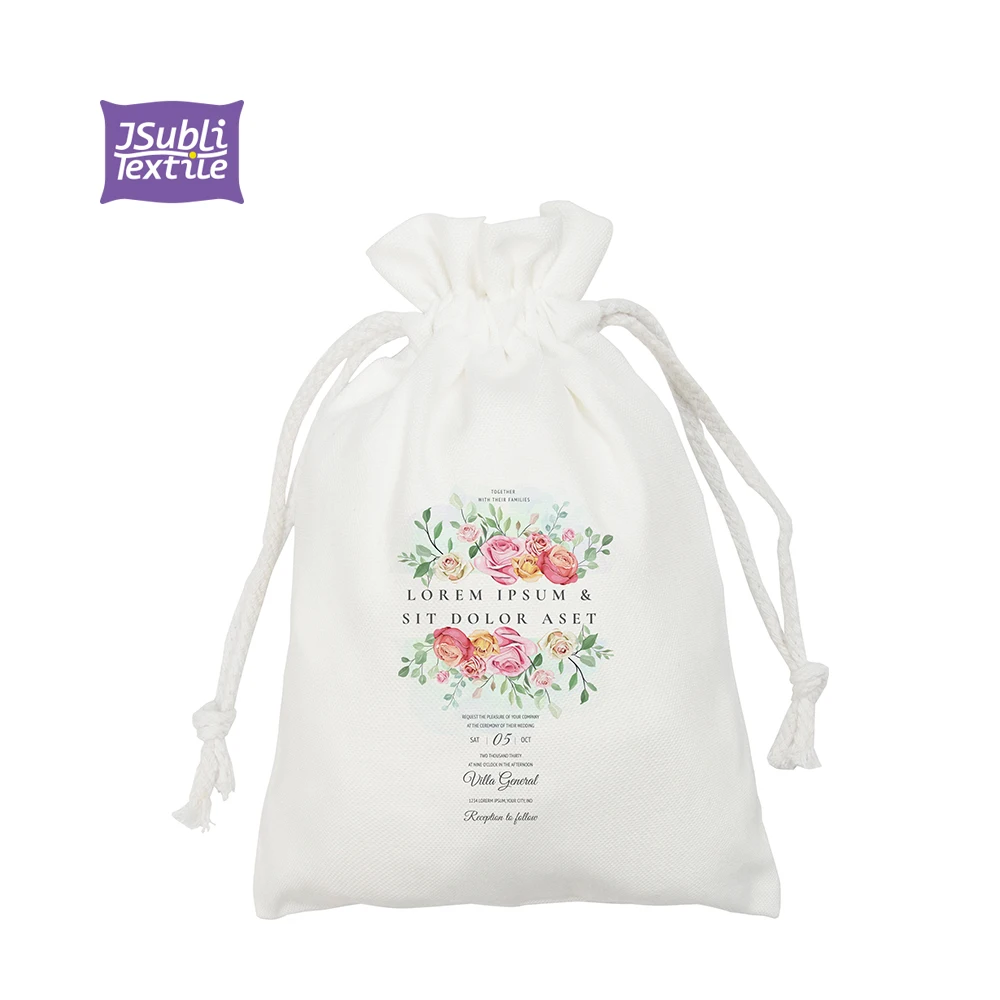 JSubli Textile Wholesale Craft Sublimation Small White Canvas Drawstring Cosmetic Drawstring Bag for Handbags