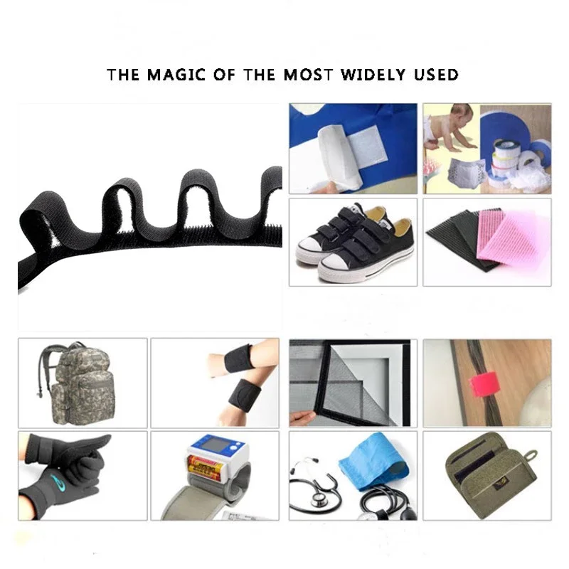 16-100mm Black White Magic Self Adhesive Fastener Tape Reusable Strong Hooks Loops Cable Tie Magic tape DIY Accessories