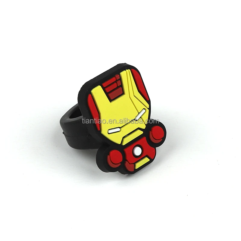 Trendy Cool Cartoon PVC Plastic Rings for Kids Mini Small Silicone Finger Charm Rings for Boys and Girls Novelty Gifts