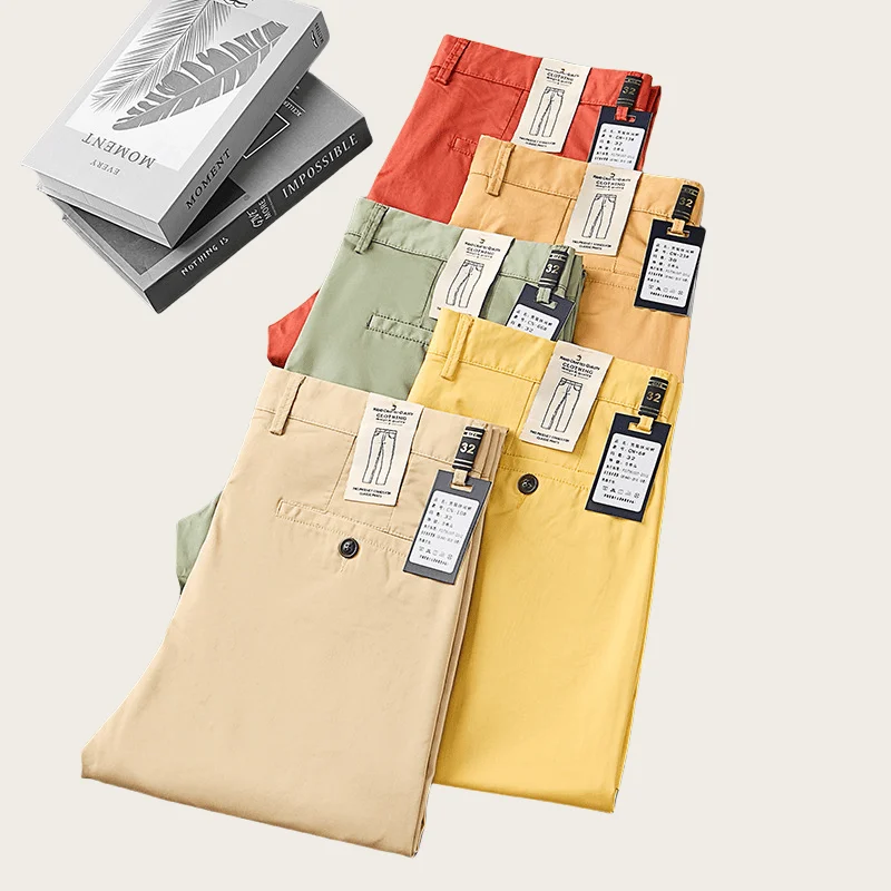 Colorful Summer casual pants for men Korean straight slim cotton business pants