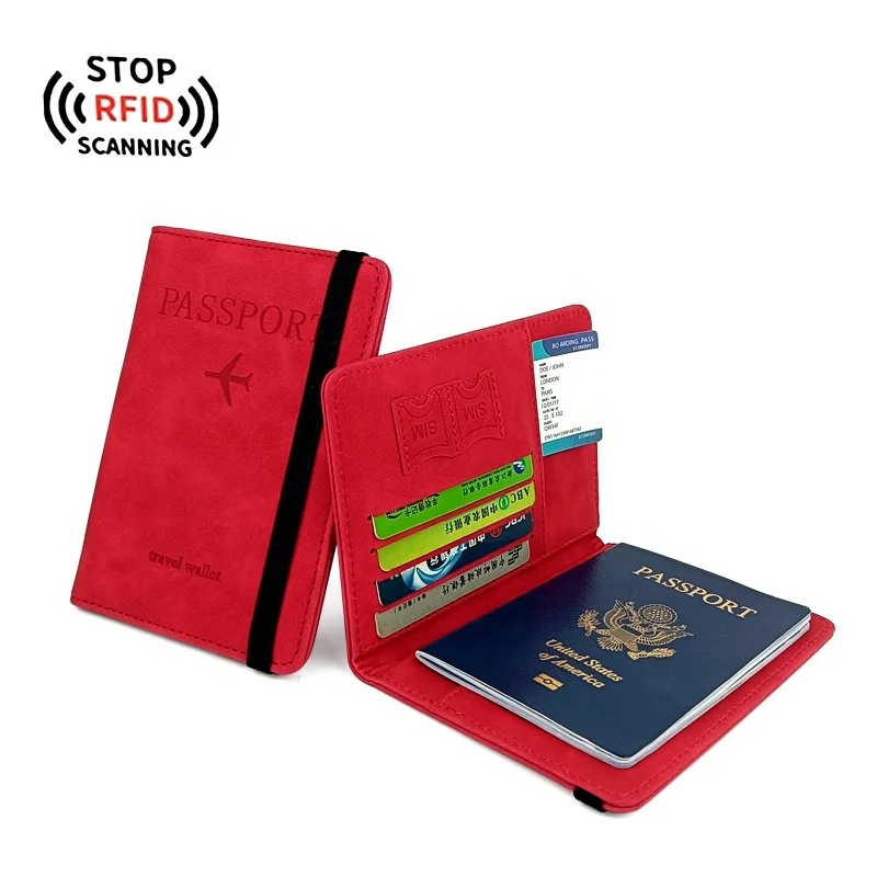 Fashion PU Leather  Passport Holder RFID Blocking Card Covers Case Slots Protector Travel Wallet Elastic porta pasaporte Elastic