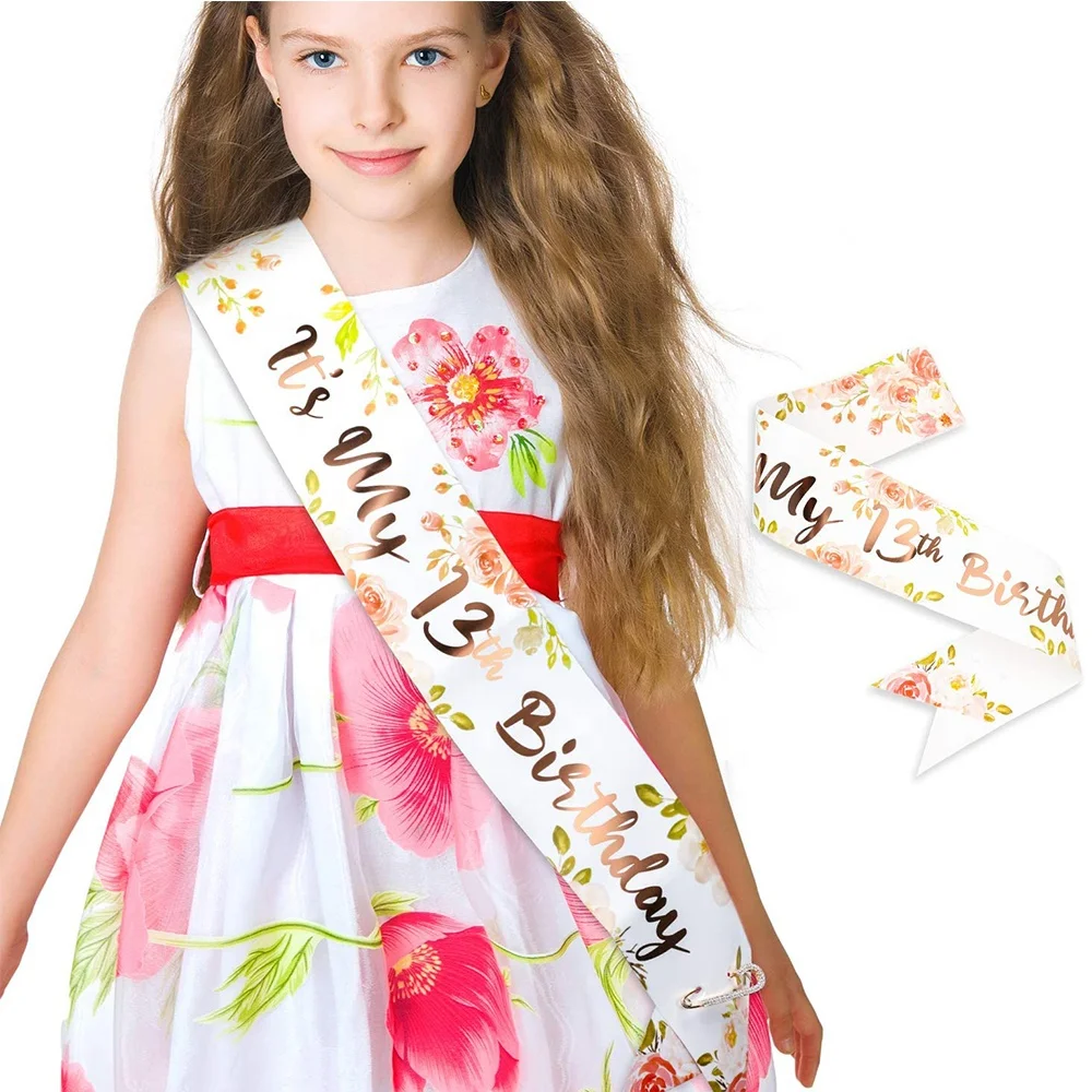 Wholesale Birthday Decoration Party Supplies 16th 21st 30th 40th Happy Birthday Floral Satin Sash