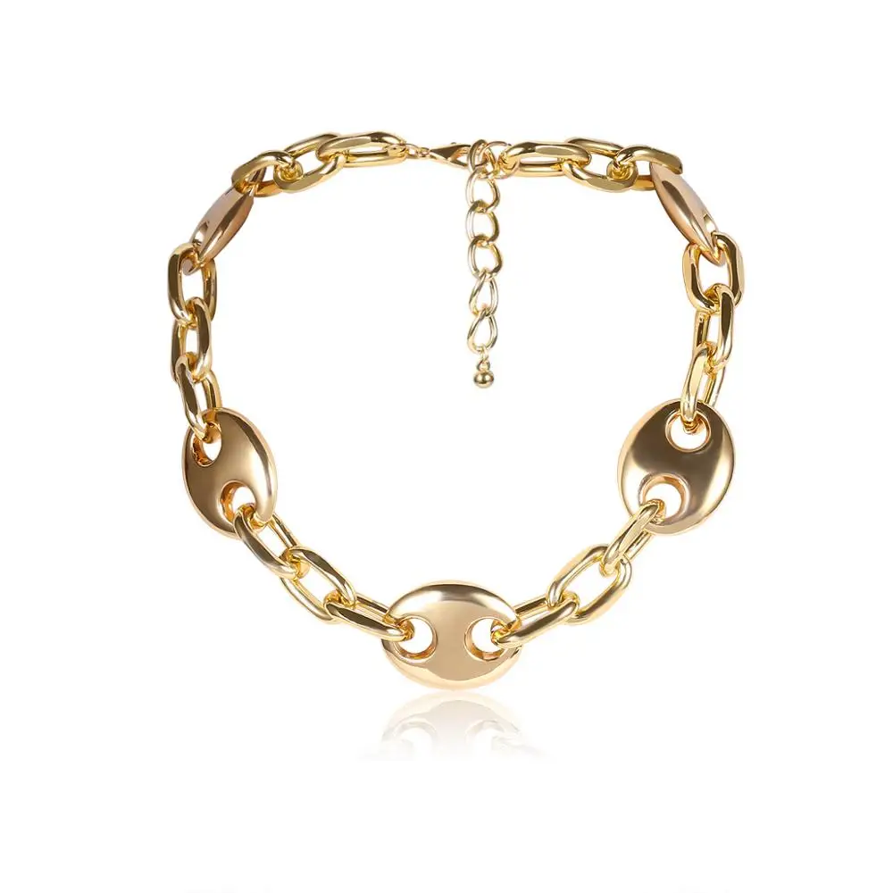 handmade Pig nose buckle thick chain collar single-layer geometric gold Choker necklace
