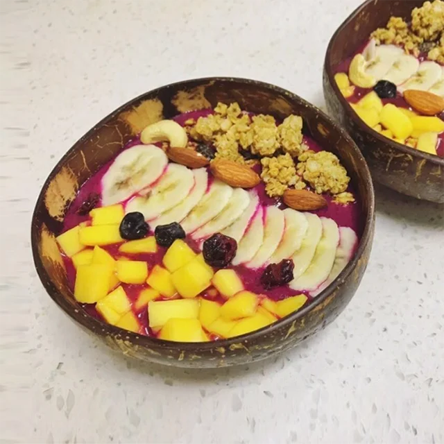 wholesale Natural Eco Friendly Coconut Shell Bowl Coconut Fruit Salad Noodle Bowl Handmade Wooden Bowl For Kit