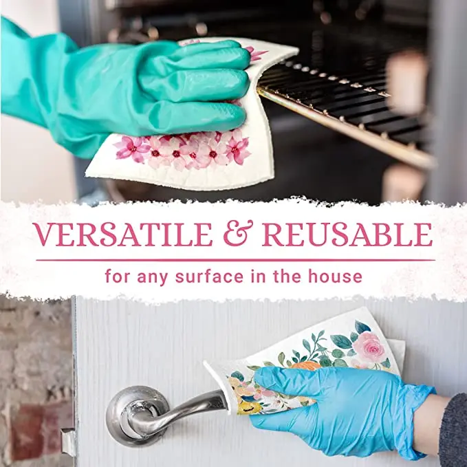 Wholesale Customized Printing Kitchen Towel Swedish Cellulose Wood Pulp Sponge Dishcloth Dish Towel Paper Wipes