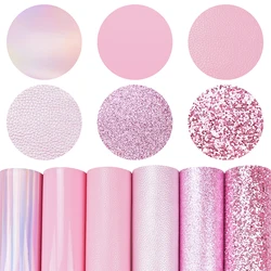 6pcs/set pink holographic chunky fine glitter vegan Faux Leather set A4 Sheets For DIY Bows Girl