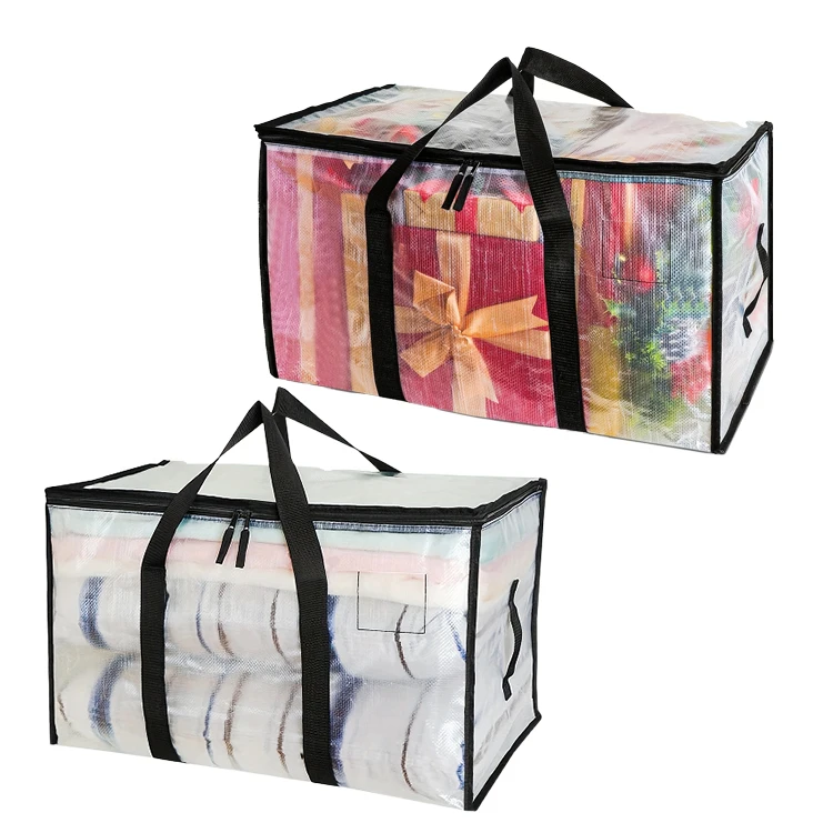 Wholesale Large Capacity Transparent Zipper Storage Bag Wardrobe Under Bed Storage Bag Clothes Bedding Quilts Toys