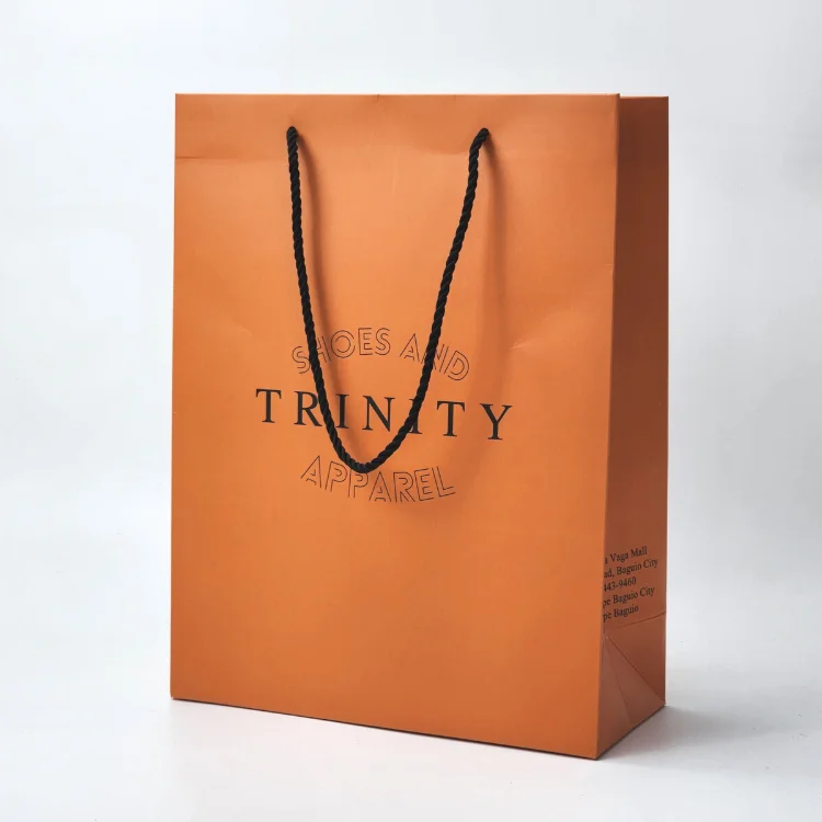 Light luxury Custom Orange Paper Shopping Bag with Your Own Logo