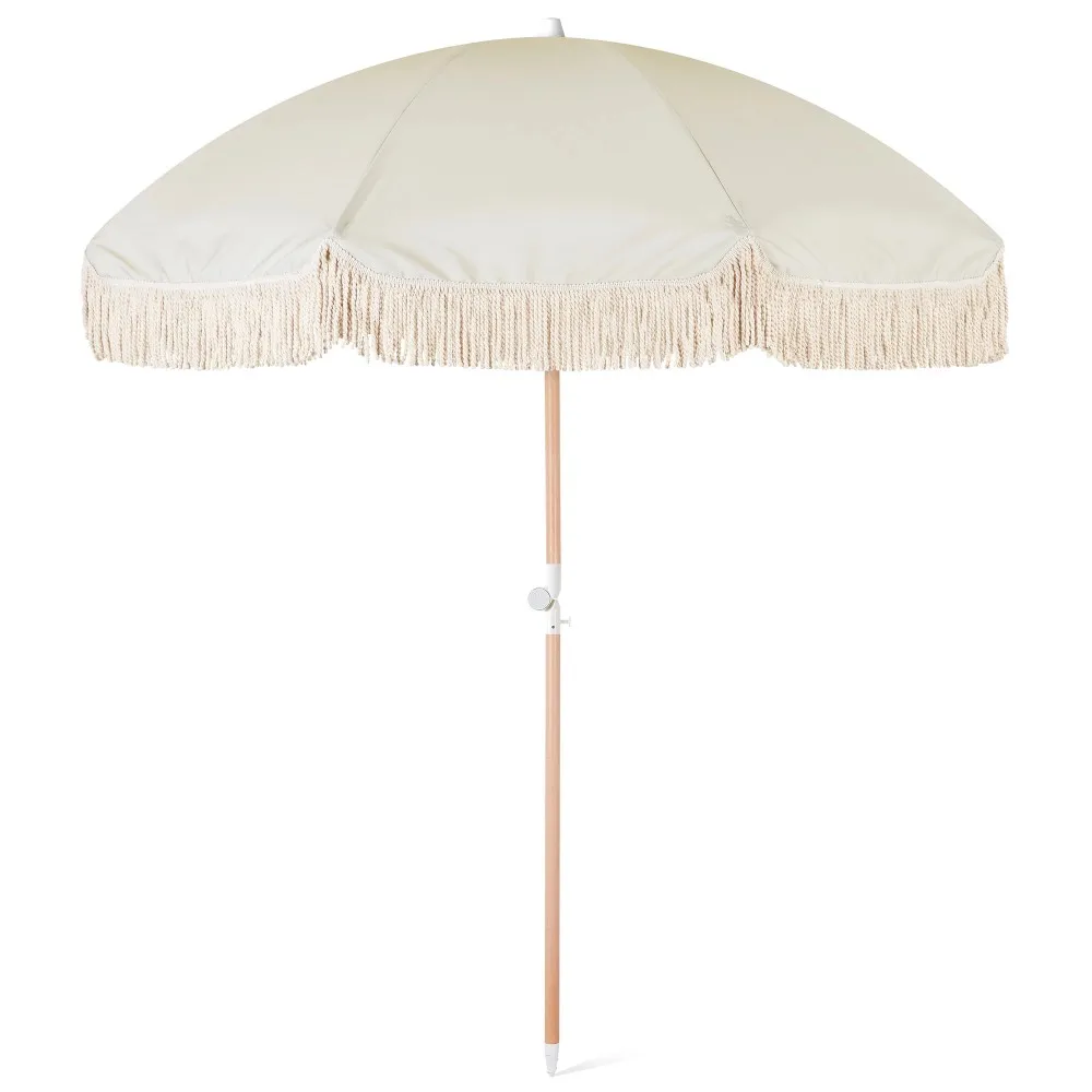 Parasol White Outdoor Beach Umbrellas Wholesale Beach Umbrella With Tassels Fringe