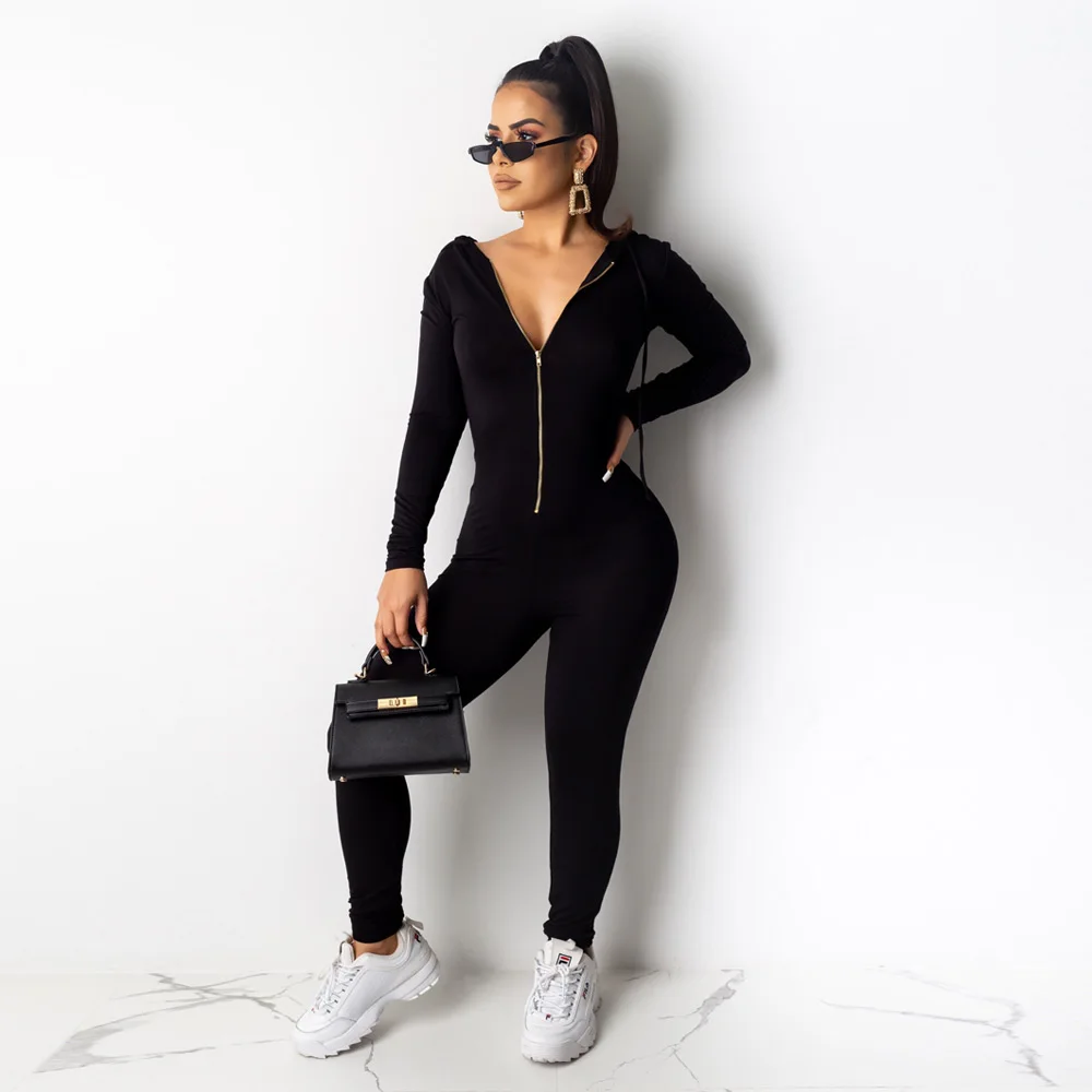 202002046285-New Arrive Spring Women Bodysuit Playsuits Casual Fashion Zipper Hoodie Long Sleeve Jumpsuit For Women