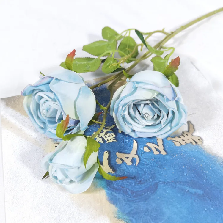 Rose Flowers Silk Rose Flower Artificial Home Wedding Top Seller 3 Head Rose Artificial Flower