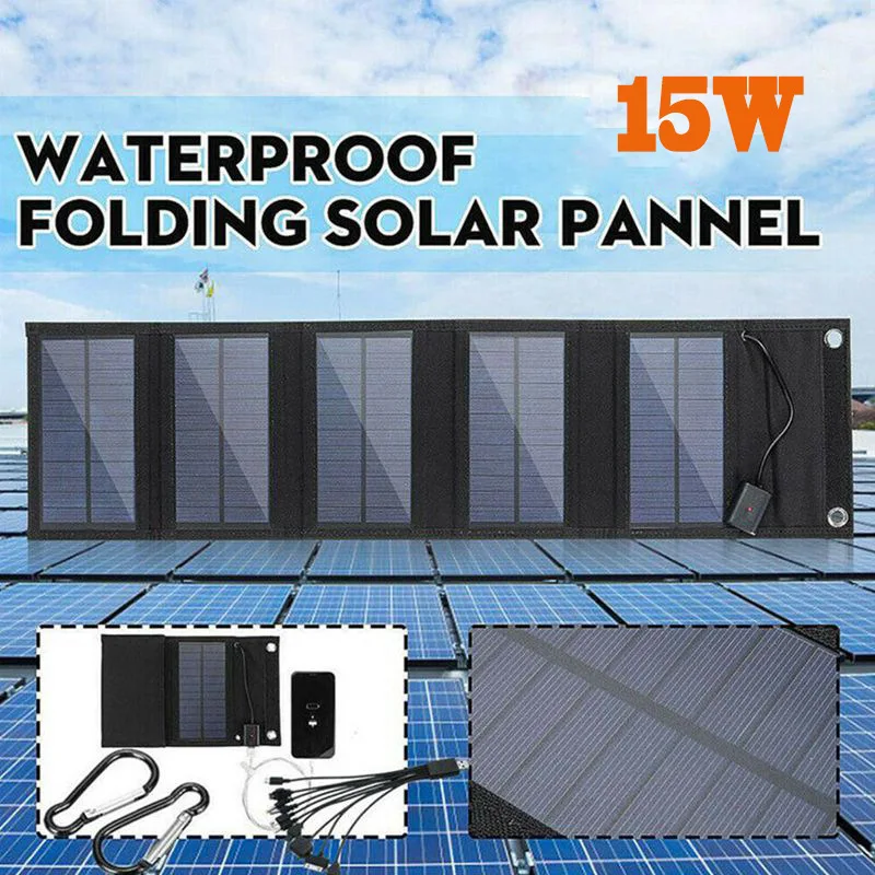 made in China Waterproof Portable Foldable 15W Sunpower Solar Panel Charger with 2 USB Port for Hiking Camping Outdoor