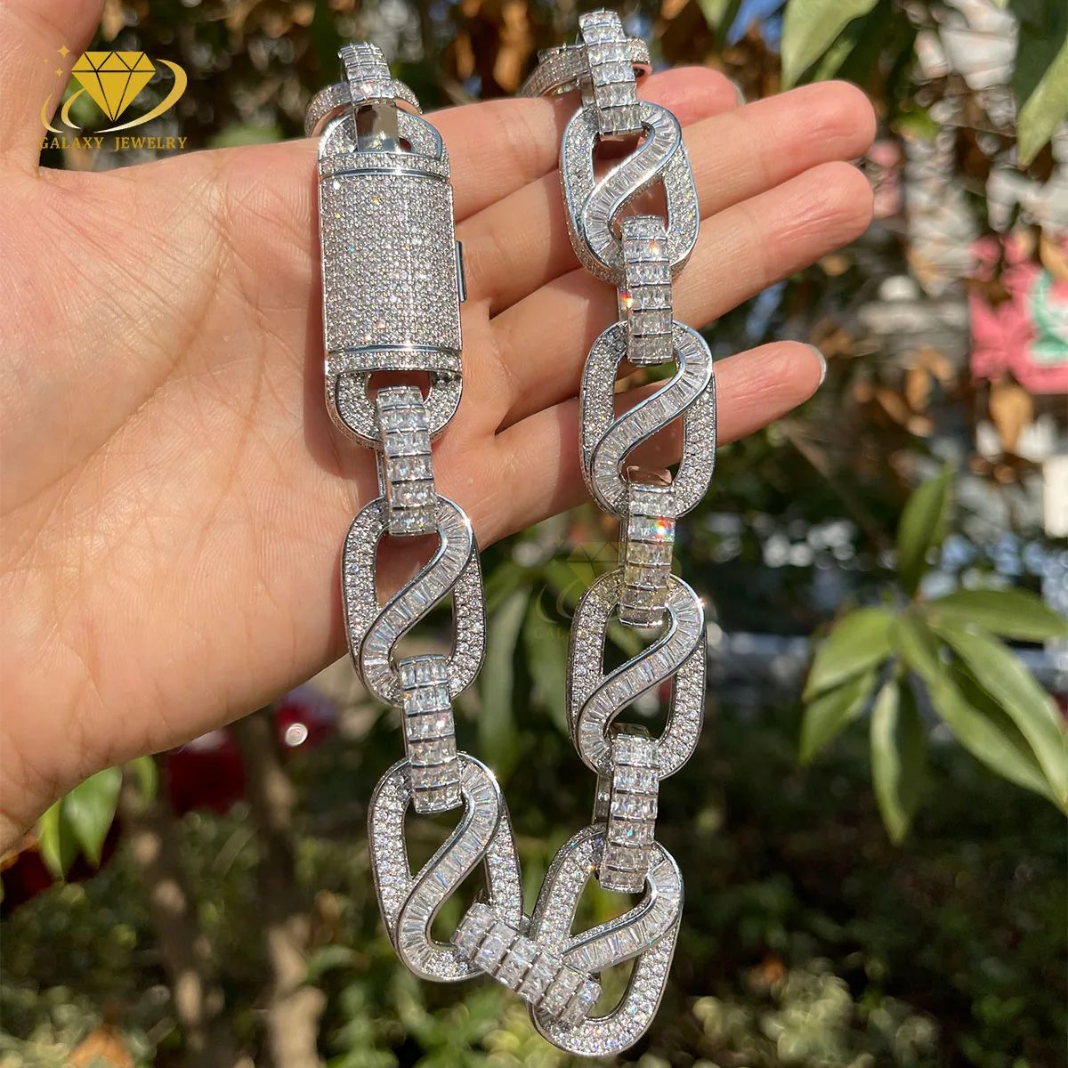 GRA Certified 925 Silver Designer Vvs Moissanite Baguette Anchor Chain Iced Out 14mm Cuban Link Chain Hiphop Necklace for Men