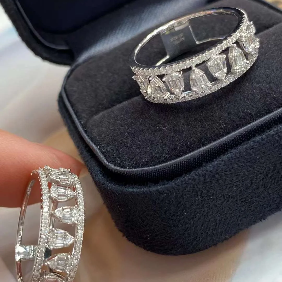 Xinfly Wide 0.42ct Tear Drop Diamond Eternity Wedding Band Right Hand Ring