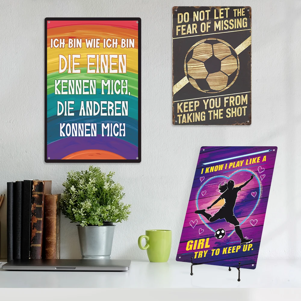 Putuo Decor Football Cheerleader Pin-Up Girl Tin Wall Sign Classic Soccer Player Vintage Metal Wall Art Bedroom Man Cave Decor